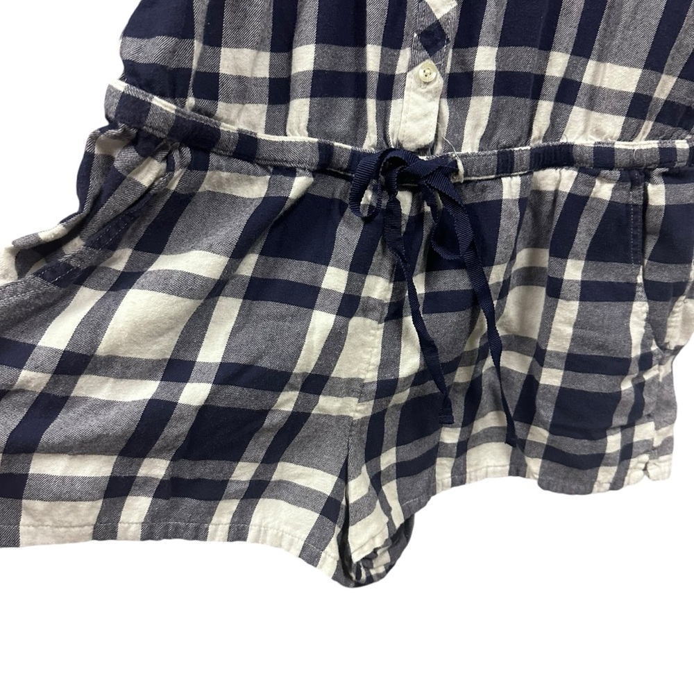 Aerie Cotton Blue White Flannel Plaid Button Up Long Sleeve Short Romper Large - Picture 10 of 13